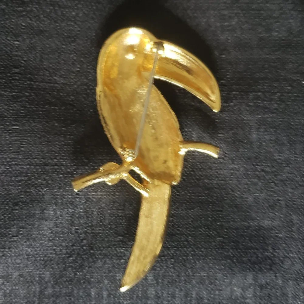Large Enameled Rhinestone Crystal  Toucan Brooch - Picture 4 of 8